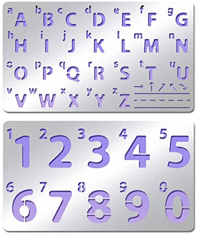 INFUNLY Metall-Zahlen-Alphabet-Schablonen Gemischte Buchstaben-Zahlen-Schablonen Edelstahl-Zahlen-Alphabet-Vorlage Zum Malen Holzschnitzen Zeichnungen Holzbrennen Gravieren Scrapbooking