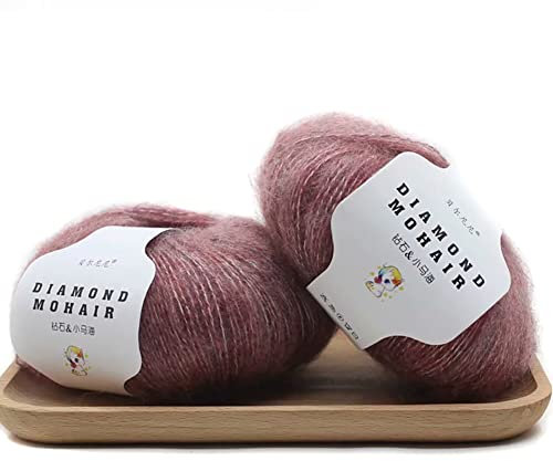 Mohair Garn zum Stricken und Häkeln – 2 x 25 g Knäuel Mohair Woll Strickgarn weiches flauschiges Häkel Wollgarn für selbstgemachte Hüte Pullover Schals Stricken Basteln