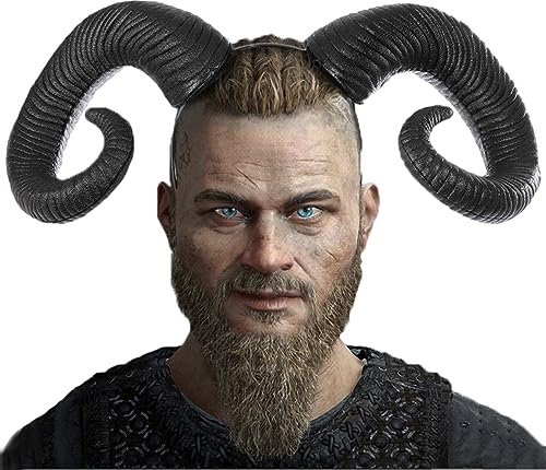Satisyo Gothic Black Horn Halloween Costume for Men Women Ram Sheep Horn Headhand Hoop Cosplay Devil Horn Headwear Hair Band (Black Sheep/Ox Horn)