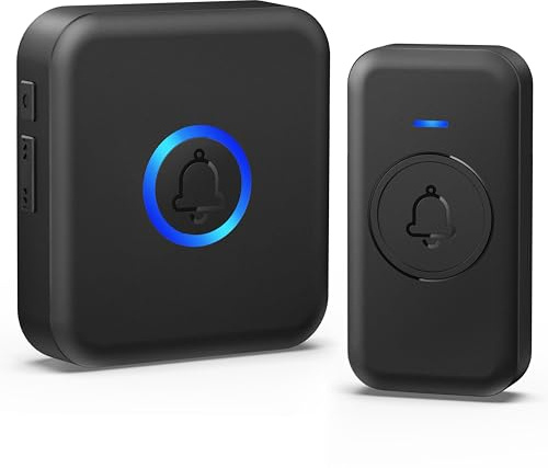 FOVKSUC Wireless Doorbell, Waterproof Door Bell with 60 Chimes, 5 Volume Levels & 2 Mute Modes, Loud Doorbells Wireless for Home Classroom Office (1 Receiver & 1 Button, Black, American Plug)