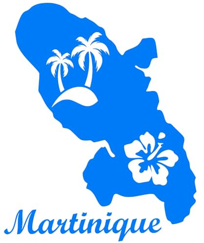 Autocollant Sticker Martinique, Stickers Carte Martinique 972, Vinyle haute performance pour Voiture, Autocollants Palmier, Fleur Hibiscus, Soleil (9 x 11 cm, bleu electrique)