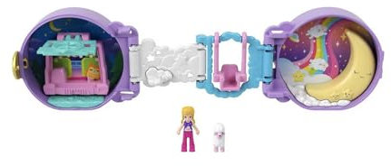 Polly Pocket Pajama Party Sleepy Pets Kompaktes Reisespielzeug mit Mikro-Puppe & Schaf-Figur