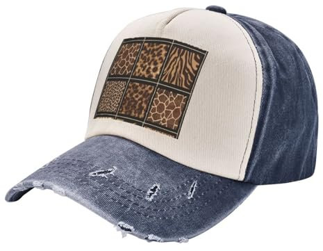 Wild Zoo Distressed Jean Hat, Vintage Washed Cotton Baseball Cap, Adjustable Clip for Universal Fit, Marineblau, M/Einheitsgröße