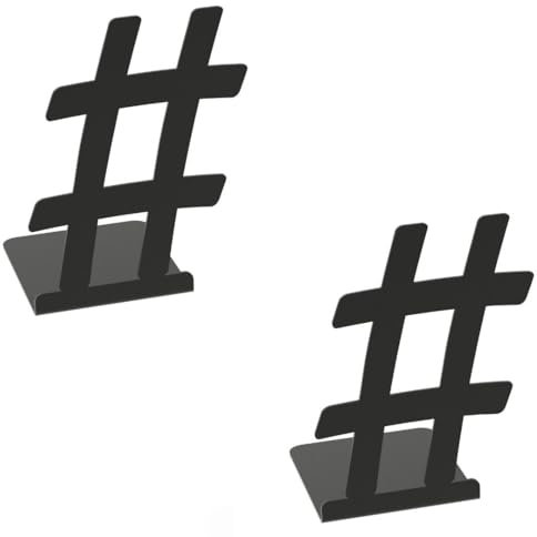Sellon24® Buchstütze Bücherhalter zum Halten von Büchern für Zuhause, Büro, Regal, Bücherstütze aus Metall, Design Book Holder, dekoratives Geschenk (Hashtag SCHWARZ, 2 STÜCK)