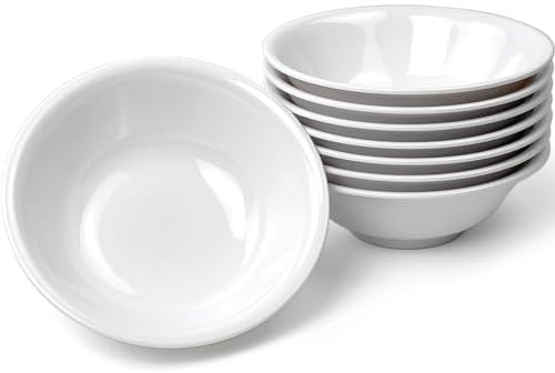 EWEIGEER Cuencos de melamina de 6 pulgadas para cereales, ensalada, arroz, sopa, postre, aperitivos, dulces, helado, pudín, frutas, cuenco de plástico (8 piezas) blanco