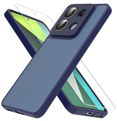 MIKULLE Mat Coque pour Xiaomi Redmi Note 13 Pro 5G avec 1 Verre trempé Protection, Antichoc Housse Case de PC Translucide Arrière avec Silicone TPU Bumper et Caméra Protecteur Etui - Bleu