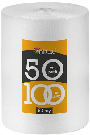 mituso 1x Luftpolsterfolie 50cm x 100m 60my - Schutzpolsterfolie für empfindliche Gegenstände | 100% recycelbar, Premium Qualität Noppenfolie | Versand- und Verpackungsfolie für Umzüge