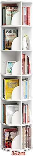 EESHHA Bücherregal Umweltfreundliches Bücherregal, hohes Eck-Bücherregal, modernes, um 360° drehbares Aufbewahrungsregal, bodenstehende Regale (weiß 39 x 190 cm)