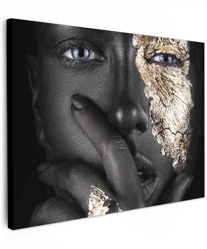MuchoWow© Bild auf Leinwand 80x60 cm Schlafzimmer Bilder Wand Goldene Deko Wohnzimmer Modern Wanddeko Bilderwand Geschenk Frau - Gold - Schwarz
