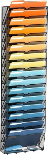 SUPTIDY 17-stöckiger Wand Zeitungshalter, Praktischer Wandorganizer Büro, Metall Prospekthalter, Zeitschriftenhalter Wand, A4 Dokumentenablage Mit Haken, Schwarz