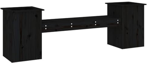 Banc de jardin avec pots de fleurs en pin massif noir 825174