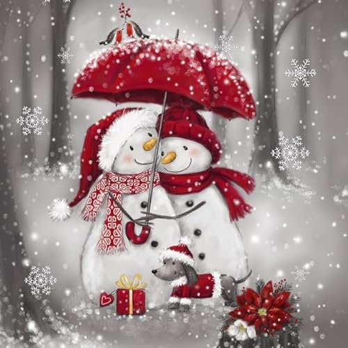 20 Servietten Winter Schneemänner mit Regenschirm als Tischdeko. Papierservietten mit Motiv für Weihnachten Schneemann elegant. Auch für Decoupage und Serviettentechnik 33x33cm