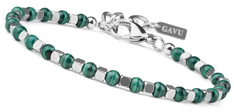 Unique Gems Malachit Edelsteinarmband Ø 4mm Stainless Steel Damen & Herren Energiearmband 16cm bis 20cm Juweliers- Qualität