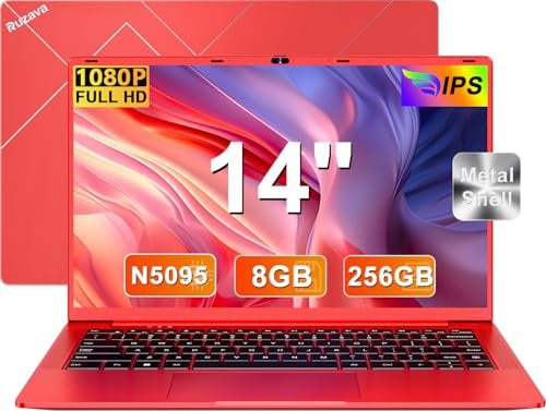 2025 Newest Pc Portatile 14 Pollici Celeron N5095 Upto 2,9 GHz Notebook 8GB RAM 256GB SSD TF 1TB LPDDR4 Win11 5G WiFi 1920 * 1080 FHD USB 3.0 Widevine L1 Laptop Film Italiana - Rosso Corpo in Metallo