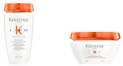 KÉRASTASE Nutritive - Routine Cheveux Secs à Très Secs - Shampoing Bain Satin + Masque Cheveux Masquintense Riche - Apporte des Nutriments Essentiels, Nourrit Intensément & Hydrate