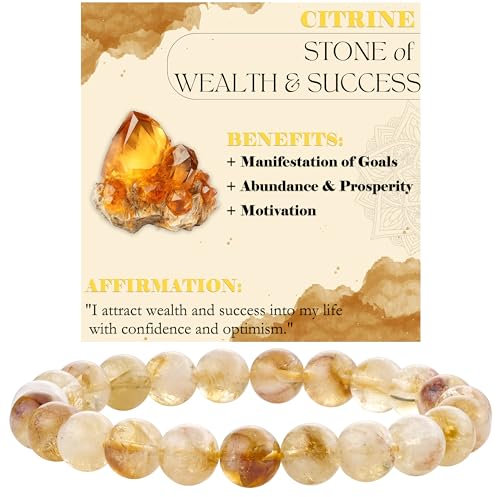 Bivei Citrin - Reichtum & Erfolg Perlenarmband für Frauen 8mm Semi Precious Natural Stone Stretch elastischen Schmuck Yoga Geschenke