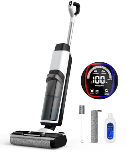 Nass Trockensauger, All-in-One Nasssauger Saugwischer Akku Kabellos mit Dual-Tank-Design, 890mL Wassertank, Selbstreinigung, 5mm Randreinigung, LED-Display Wischsauger für Harte Boden,Tierhaare