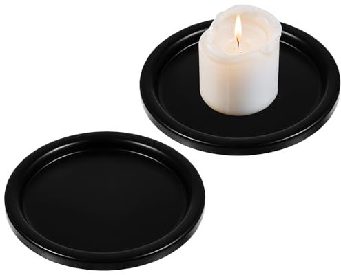 2 PCS Black Iron Plate Candle Holder, 3.6 Inch Metal Saucer Style Candle Holder Pillar Candles, Decorative Iron Pillar Candle Plate for Incense Cones, Spa, Weddings, Home Decor