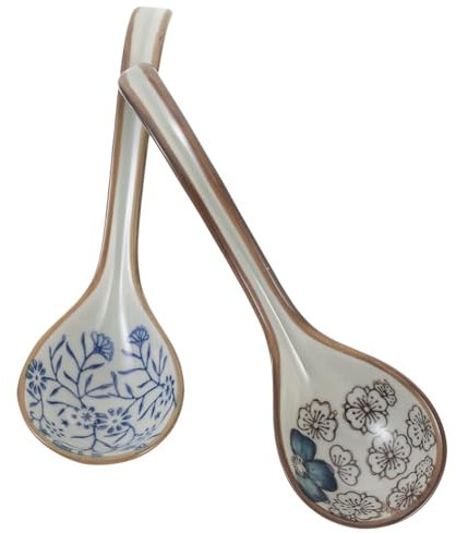 MAGICLULU Ceramic Soup Spoons Set 2pcs Japanese Cuisine Spoons Rice Scoops Tablespoon Smooth Surface for Easy Washing