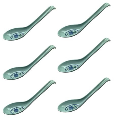 6Pcs Soup Spoon Ramen Noodle Soup Ladle Blue Pattern Soup Spoons Sturdy and Durable Asian Dinner Spoon Easy Clean Dishwasher Safe