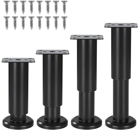 4 Pièces Pieds de Meuble, 12-18cm Pied de Meuble Reglable, Pieds de Meubles en métal Noir, adaptés aux Pieds de Meubles DIY pour armoires, canapés, Tables, chaises, Supports TV et Tables de Chevet