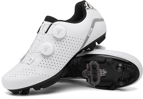 PENXZT MTB Radsportschuhe Herren Kompatibel Mit SPD 2 Schrauben Mit Cleats Fahrradschuhe Damen Mountainbike Schuhe Biking Draussen,Weiß,43 EU
