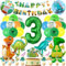 Dino Geburtstag Deko 3 Jahre Jungen, Dinosaurier Geburtstagsdeko, XXL Dino Folienballons mit Luftballon 3, Dino Kuchen Deko, Happy Birthday Girlande für Dino Party Dschungel Deko Kindergeburtstag