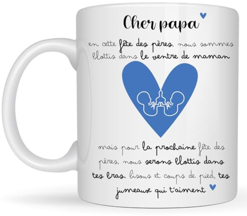 henrietteandco - Mug Futur Parent Personnalisé | Cadeau Annonce Grossesse Original Futur Papa Future Maman Bébé Unique ou Jumeaux | Tasse 330ml Céramique Blanc (Futur Papa - Jumeaux)