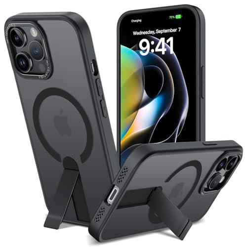 ÁRBOLORO Funda para iPhone 14 Pro MAX con Soporte Compatible MagSafe, Magnética Carcasa iPhone 14 Pro MAX Soporte Protección Militar Fina Antigolpes Case Translúcida Mate Trasera, Negro
