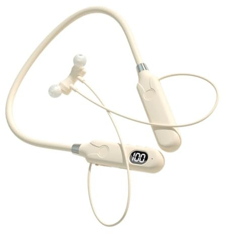 LABRIMP Auricolari Wireless Archetto Da Collo Design Confortevole Per Corsa Allenamenti E Spostamenti Cancellazione Del Rumore Beige