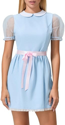 Halloween-Kleid für Damen, für Schwester, Zwillinge, Cosplay, kurzärmelig | Weiches Trachtenkleid mit Spitzenbesatz, Puffärmeln, bequeme A-Linien-Passform. Ideal für Halloween, Cosplay.
