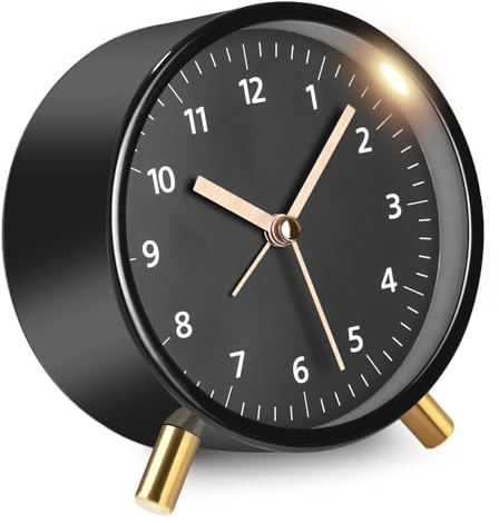 TIDEVAN Analoger Wecker Alarm Clock Wecker Analog Ohne Ticken Lauter Alarm Geräuschlos Rotundität Klassischer Analoger Wecker mit Licht Schwarz Funkwecker Analog Ohne Ticken für Schlafzimmer Büro