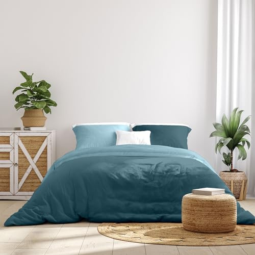 Ruggeri - Parure Copripiumino Matrimoniale 250 x 200 + 2 federe | 100% Morbida Microfibra di Alta Qualità - Collezione Everyday (Azzurro Bicolor)