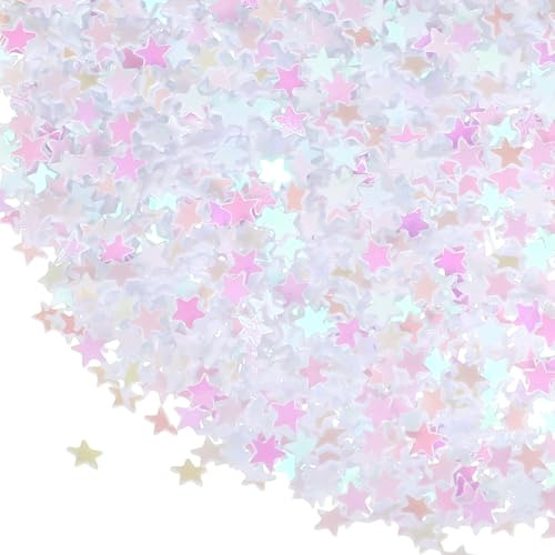 sourcing map 1.94oz(55g) Star Glitter Confetti, 3mm Art Craft Glitter Holographic Sequins Table Confetti Laser Sequins for Crafts DIY Nail and Party Wedding Festival Decoration, Solid White