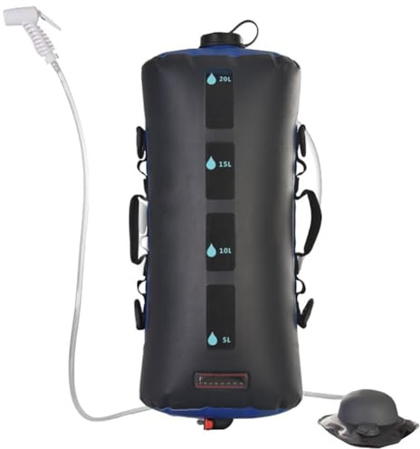 Solar Shower Bag 20L - Portable Camping Shower with Foot Pump, Shower Head & Temperature Gauge for Camping, Beach, and Hiking