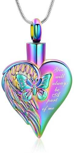 Rstnxnnl Love Heart Cremation Jewelry Urn Necklaces Butterfly Urn Necklaces for Ashes Memorial Keepsake Pendant for Women Men Gifts With Funnel Kit & Bag