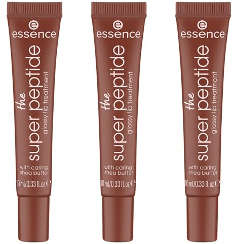 essence the super peptide glossy lip treatment, Lipgloss, Nr. 06, Rot, glättend, mit Vitaminen, pflegend, vegan, ohne Parabene, ohne Mikroplastikpartikel, Nanopartikel frei, 3er Pack (3x10ml)