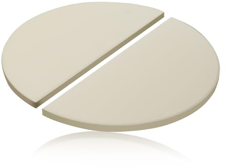 15 Inch Half-Moon Ceramic Heat Deflector Plates for Kamado Joe Classic I, II, III, Big Green Egg Grill Parts BQ Accessories, 2-Pack Pizza Stone