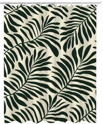 Duschvorhang 200x180 cm, Duschvorhang Salbeigrün Muster, Blatt Shower Curtains mit 12 Plastik Duschrollo Haken, Duschvorhänge mit Gewicht Waschbar Wasserdicht Stoff Polyester für Badewanne, -1425