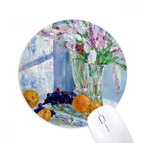 DIYthinker Vase toujours Peinture vie Fleur ronde de raisin non-Slip en caoutchouc Tapis de souris de bureau de jeu tapis de souris cadeau