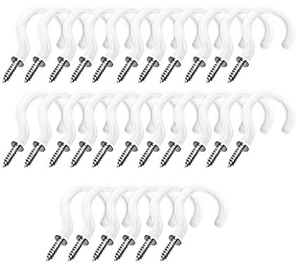 brackit 25 x PVC-Coated 25mm (1in) Cup Hooks – Wall Ceiling Plastic-Covered Metal Screw-in Hooks for Kitchen Office Bedrooms Utility Room Garage