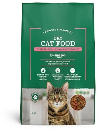 by Amazon - Alimento secco completo per gatti adulti con salmone, tonno e verdure, 1 confezione da 3 kg