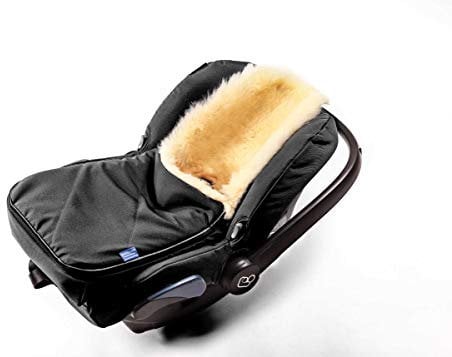 Fußsack für Babyschale Hofbrucker - kuscheliger universal Lammfellfußsack, medizinisches echtes Fell, für Tragetasche, Kinderwagen und Buggy geeignet, Design:schwarz'