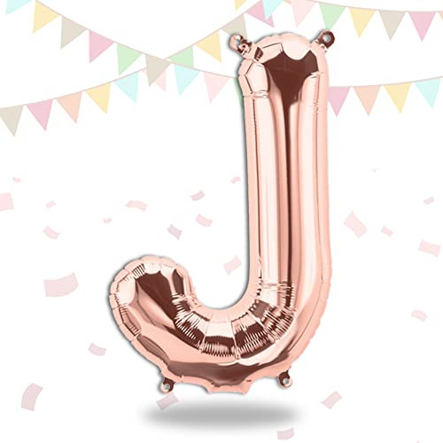 FUNXGO Folienballon Buchstaben Rosegold J - Buchstaben Luftballon Klein J - ca. 40cm Nur Luftfüllung - Ideal für Geburtstag, Hochzeit & Party Deko - Ballon Buchstabe J Rosegold