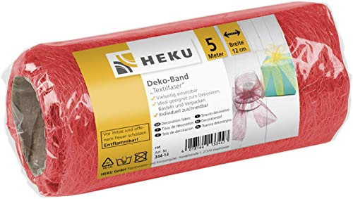 HEKU 30344-13: Textilfaser Deko-Band, rot, 12cm, 5m x 12 cm