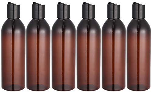 minkissy Empty Refillable Squeeze Travel Bottle - 6pcs 250ml/8.45oz Portable Travel Bottles Plastic Squeeze Bottle with Disc Cap for Shampoo Lotion (Brown Bottle)