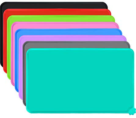 Joytale Silicone Dog Food Mat, Waterproof Cat Bowl Mat with Non-Slip Base and Raised Edge, 47 x 30 cm, Teal
