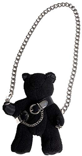 VALICLUD Umhängetasche mit Kettenriemen Teddy Tasche Stofftier Geldbörse Teddybär Geldbörse Gothic Geldbörsen Und Handtaschen für Frauen Mädchen Schwarz