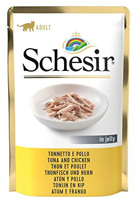 Schesir Cat Jelly Thunfisch mit Huhn, Katzenfutter nass in Gelee, 20 Beutel x 85 g