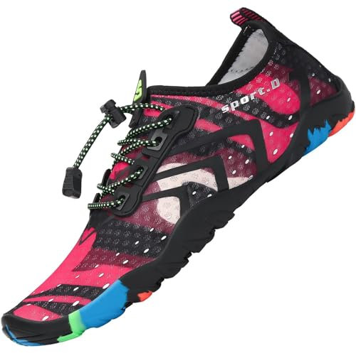 SAGUARO Badeschuhe Damen Herren Wasserschuhe Schwimmschuhe Schnelltrocken Aquaschuhe Strandschuhe Leicht Neoprenschuhe Surfschuhe rutschfeste Tauchschuhe Wassersportschuhe Stil 3:Rot Gr.39 EU